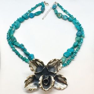 SX Sterling Silver Orchid & Turquoise Necklace